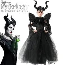 Fantasia de Halloween da Disney, Vestido Tutu para Meninas, Cosplay de Rainha Má, Princesa Preta, Malha, Varinha Colorid