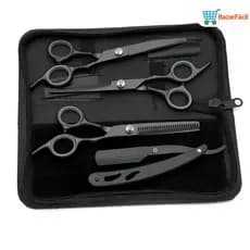 Kit de 4 tesouras de fio de cabelo desbaste profissional feito de aço inox e com a cor dourada para uso em barbearias