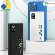 Power Bank 20000mAh com Tela LCD e Dupla Entrada - Carregamento Seguro p/ Celular e Tablet (INMETRO)