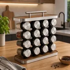 Porta tempeiro com 16 potes de vidro e inox organizador de tempeiros, porta condimentos
