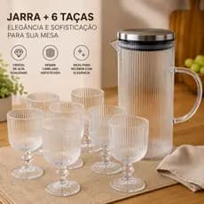 Jarra de vidro 1,4 litros, jogo de seis taças jarra de suco jarra de vidro com tampa kit jarra taça