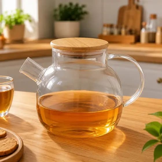 Chaleira de Vidro Com Tampa de Bambu 1 Litro