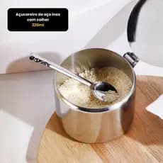 Açucareiro de Aço Inox Com Colher 220 ml