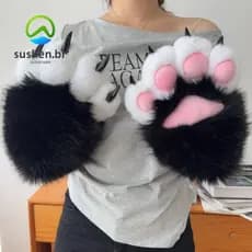 Luvas de Pata de Gato SUSBR, Luvas de Pelúcia Grossas e Felpudas para Cosplay de Personagens de Desenho Animado, Present