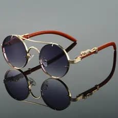 Óculos de Sol Femininos de Design Luxuoso, Estilo Vintage, com Armação Redonda e Ponte Dupla