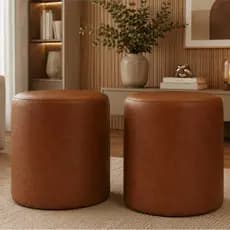 Kit 2 Puff Couro Sintético Ideal para Todos os Ambientes