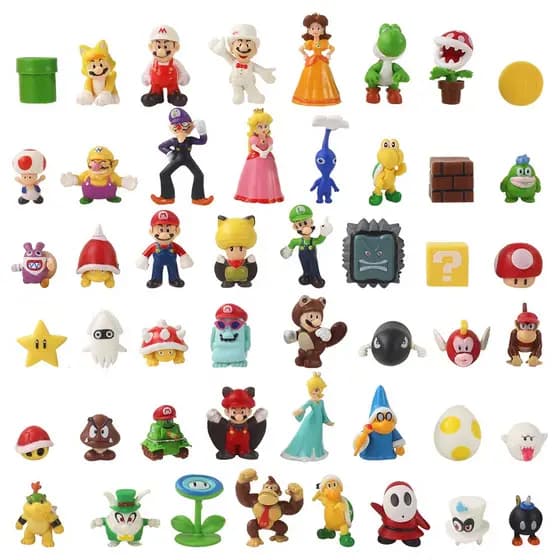 Conjunto de 48 peças de figuras do jogo Super Mario Brothers, incluindo Luigi, Yoshi, Princesa Peach, Daisy, Donkey Kong