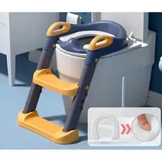 Troninho Almofadado Gimboo Azul/amarelo Redutor Assento Sanitário Adaptador Com Escada