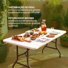 Mesa Dobravel Vira Maleta Com Alça Portatil 1,80m Churrasco Cor Branco