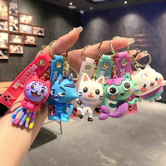 Chaveiro de PVC da Casa de Bonecas da Gabby, com personagens sereia, panda e gato, pingente para bolsa, presente ZZJG