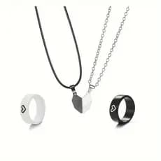 Conjunto de colar e anel, com pingente de coração magnético, conjunto de 4 peças, estilo minimalista, esquema de cores p