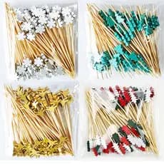 100 palitos de bambu descartáveis para Natal, palitos para alimentos, garfos para frutas, palitos para sobremesas e bolo