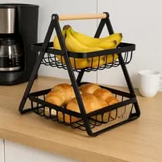 Fruteira Alça Madeira Cesto Frutas Rack Bancadas Organizador Cozinha Legumes Verduras Achadinhos Shopee