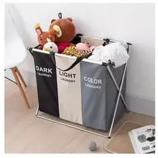 Cesto Roupas 3 Compartimentos Lavanderia Caixa Balde Saco Organização Roupa Suja Grande Achadinhos Shopee