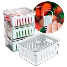 Kit com 4 Organizadores Geladeira Acrílico Tampa Drenagem 2,2 Litros