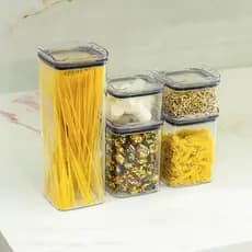 Kit com 5 Potes Herméticos Empilháveis de Acrílico Pote Organizador de Alimentos