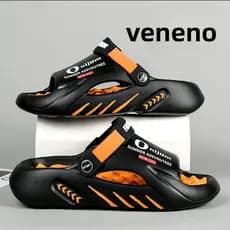 Sandálias masculinas de sola grossa, bicolor, sapatos masculinos perfurados, chinelos de EVA, chinelos de praia.