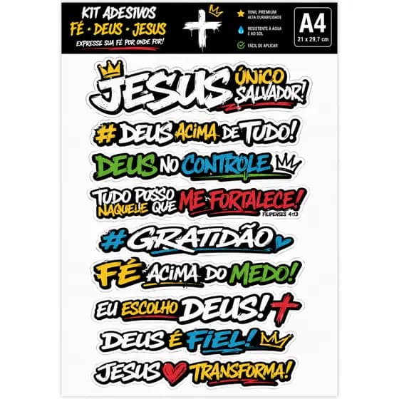 Kit 9/15/21 Adesivos Sticker Jesus Fé Deus Cristão Religioso Vinil Prova Da Água Carro Moto Capacete Notebook