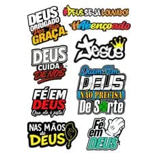 Kit 9 Adesivos Sticker Jesus Deus Fé Cristão Cartela A4 21X29cm Resiste A Água Carro Moto Caminhão Capacete Notebook