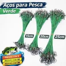 kit Cabo de Aço Pesca Encapado Verde Snap Girador 15cm 20cm 25cm Encastoado Leader Traíra Tucunaré