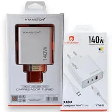 H'MASTON - CARREGADOR SUPER TURBO 140W COM 3 SAIDAS - BRANCO