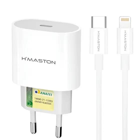 H'MASTON - IOS - CARREGADOR + 1 CABO USB-C 30W PARA IPHONE - LIGHTNING