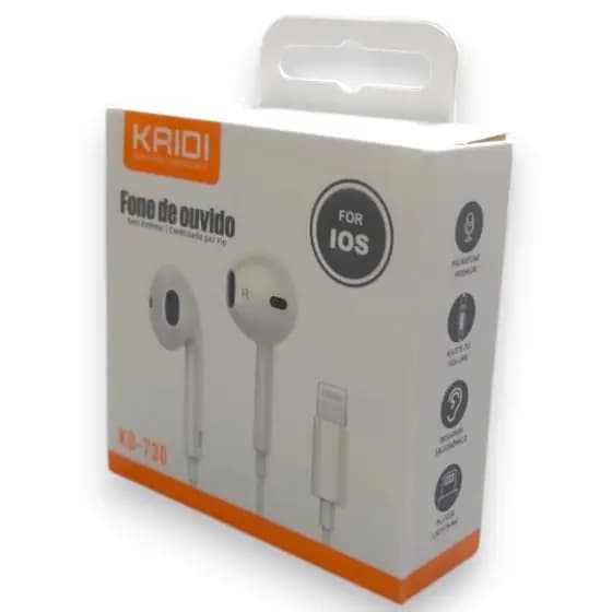 FONE DE OUVIDO COM FIO KAIDI - COR BRANCA - PARA IOS