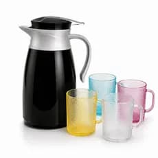 Conjunto Garrafa Térmica Preta 1 L 4 Copos Coloridos 190ml Kit Café Chá Casa Escritório