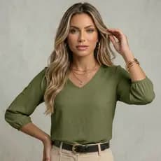 Blusa Feminina Manga 3/4 Crepe Duna Moda Evangélica Social Básica