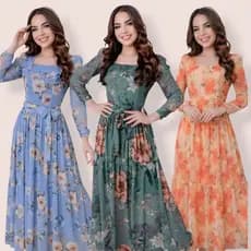 Vestido Longo Feminino Moda Evangélica Tule Floral Festa Casual