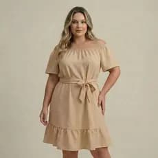 Vestido Plus Size Feminino Midi Ombro a Ombro Com Faixa Estilo Ciganinha Verão