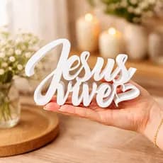 Escultura Decorativa Jesus Vive 3D | Enfeite de Mesa Religioso | Decoração Cristã