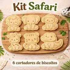 Cortador de Biscoito Safari Kit 6 Peças | Bichinhos Fofo com Cortador e Carimbo Baixo Relevo