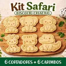 Cortador de Biscoito Safari Kit 6 Peças | Bichinhos Fofo com Cortador e Carimbo Baixo Relevo