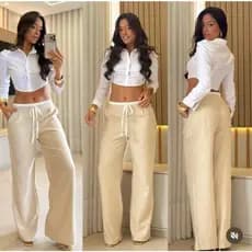 Calça Bicolor Pantalona Feminina Cos Duplo A Calça Mais Usadas Pelas Famosas  Moderna Causal tendência