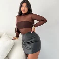 short saia couro fake feminino tendência inverno promoção modinha