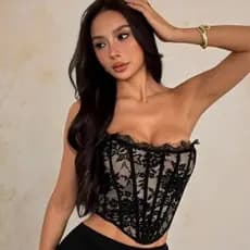 Corselet Cropped Tomara que Caia feminino Renda Com Barbatanas Corselete Feminino Luxo Festa Balada Noite