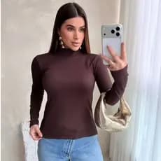 Blusa Feminina Cacharrel ribana Básica Suéter Gola Alta Manga Longa flanelada  Varias Cores Inverno Frio blusa térmica