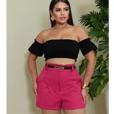 Short Feminino Alfaiataria Social  com Cinto cintura alta com bolso tendência  Promoção