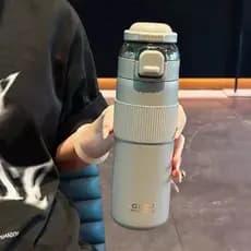 Garrafa com Térmica 700ml Inox Academia Esporte Bebida Gelada Com Canudos e 2 Bico H-2012