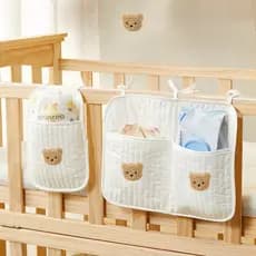 Saco De Armazenamento Suspenso Para Berço De Bebê , Organizador De Cama Infantil Brinquedos , design De Porta Dupla