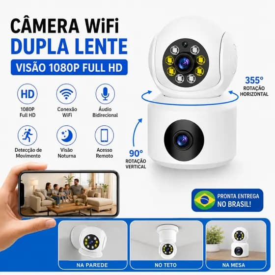 Câmera de Segurança WiFi A11 Dupla Lente 1080P Full HD PTZ 355° Visão Noturna Detector de Movimento