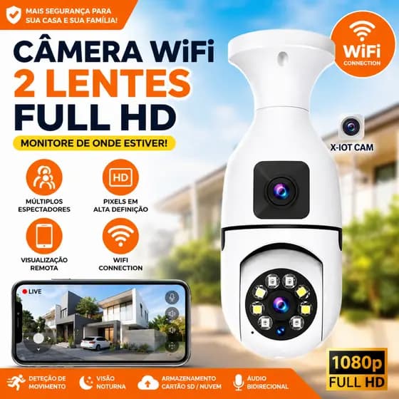 Câmera De Lâmpada WiFi E27 , Lente Dupla , 360 ° , Full HD 1080p , Segurança Doméstica , Visão Noturna , Microfone Embut