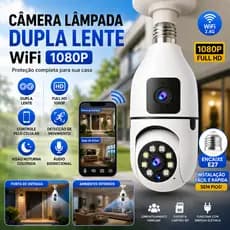 Lâmpada Para Câmera WiFi 360 ° Lente Dupla E27 Com Visão Noturna , Microfone Embutido Full HD 1080p