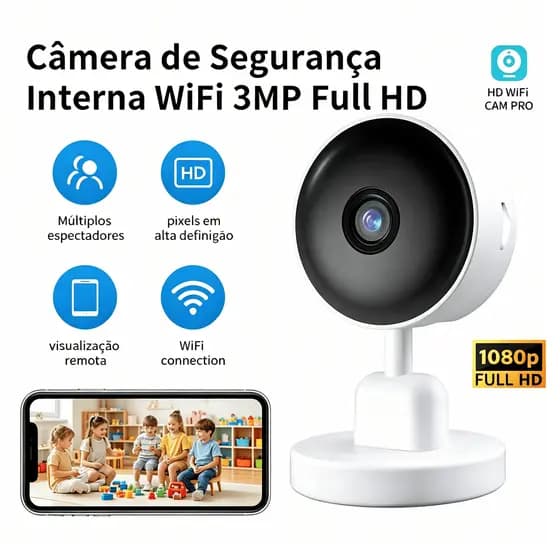 Câmera De Segurança Com Detecção De Temperatura De Visão Noturna Inteligente WiFi full HD 3MP E monitor De Bebê