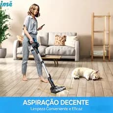 Aspirador Sem Fio INSE Anti-Emaranhamento, Leve, 45min de Bateria, Ideal para Cabelos de Pet e Casa