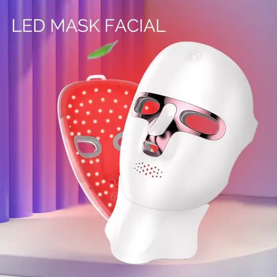 Máscara De Terapia LED De 7 Cores Sem Fio Para Rosto E Pescoço-Remoção Antienvelhecimento , Rugas Manchas Escuras , Disp