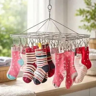 Varal De 20 Clipes Inox Prendedores Pratico E Retrátil Cabide Para Roupas Intimas e Meias