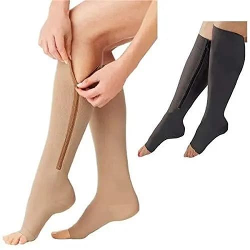 Meias De Compressão Unissex De Dedo Aberto – Esportivas De Nylon Na Altura Do Joelho Para Alívio Da Dor Muscular E Circu