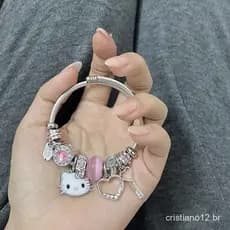 Sanrio Y2K KT Pulseiras Para Gatos Kawaii Hello Kitty Rhinestone Prata Acessórios Jóias Femininas Pulseira